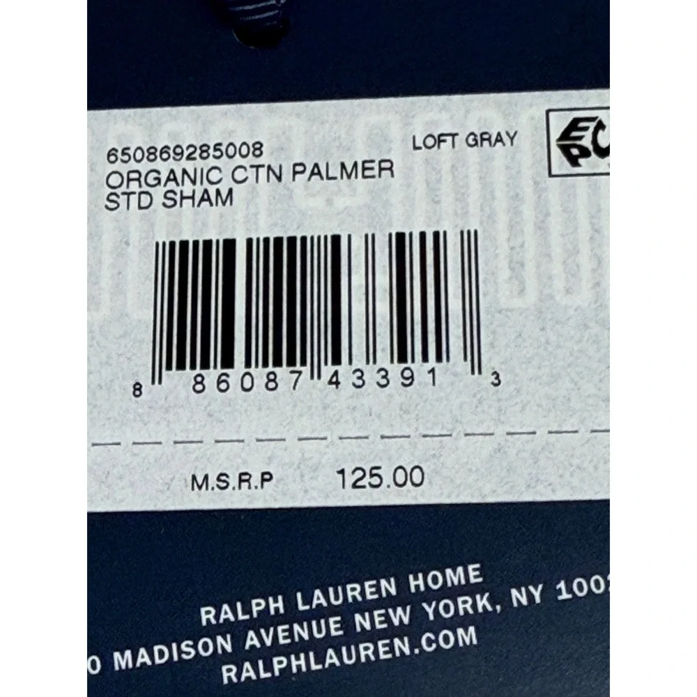 Ralph Lauren Palmer Percale Organic Cotton Standard Sham Loft‎ Gray